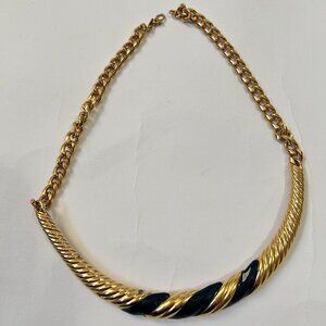 MONET Choker Necklace Blue Enamel Gold Plated Twist Bar Collar Curb Chain READ!!
